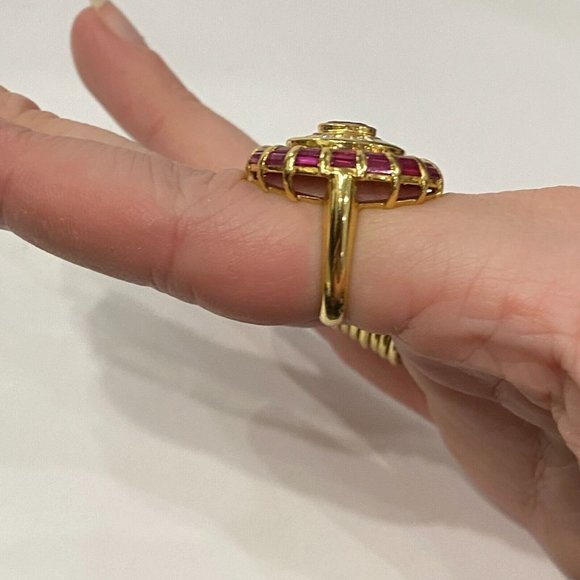 10k VINTAGE ORIGINAL ART DECO 18K GOLD NATURAL DIAMOND AND RUBY RING Size 7 - Picture 14 of 15